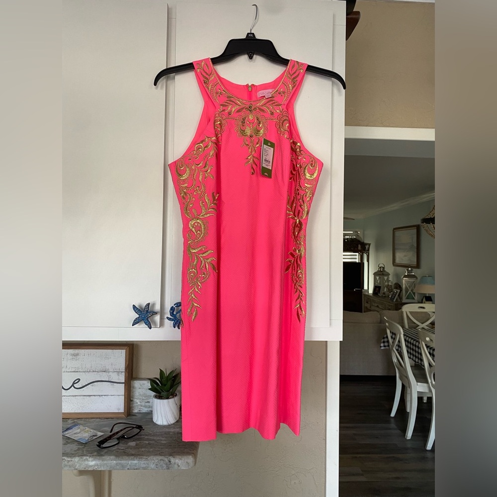 Coral sunset Trina shift dress